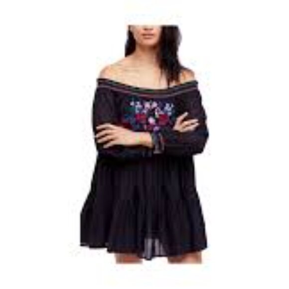 NWT Free People Sunbeams Emblazoned Off Shoulder Mini Women Dresses Size S - Picture 2 of 6